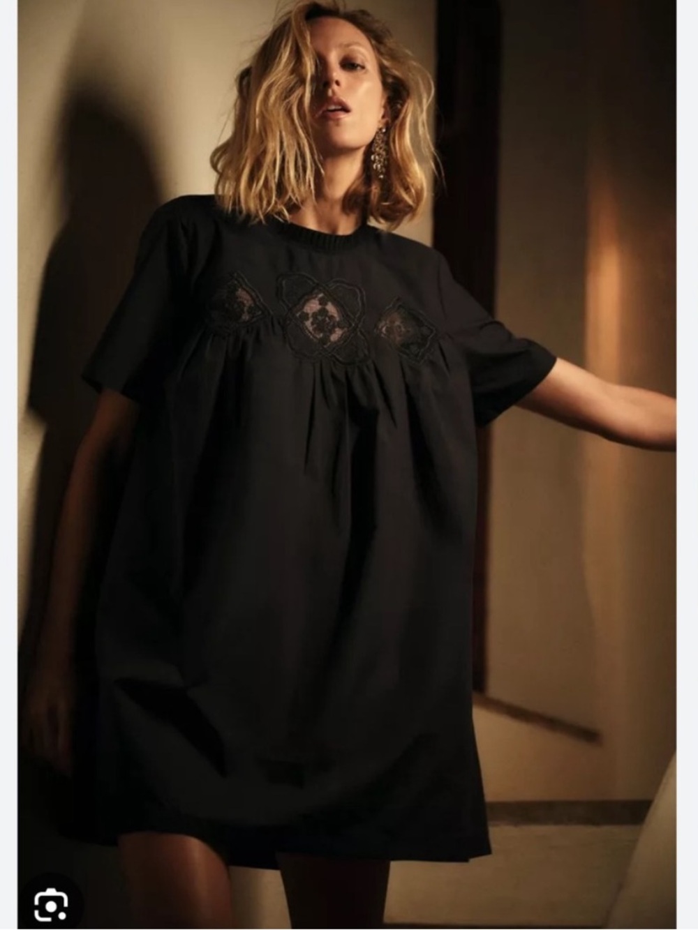 Zara Black Short Sleeve Babydoll Dress
